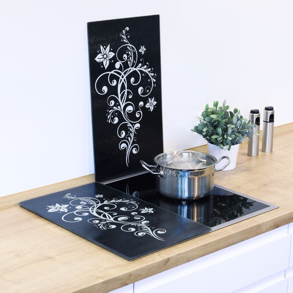 [1413] 2x Herd Abdeckplatte Glas Schneidebrett schwarz
