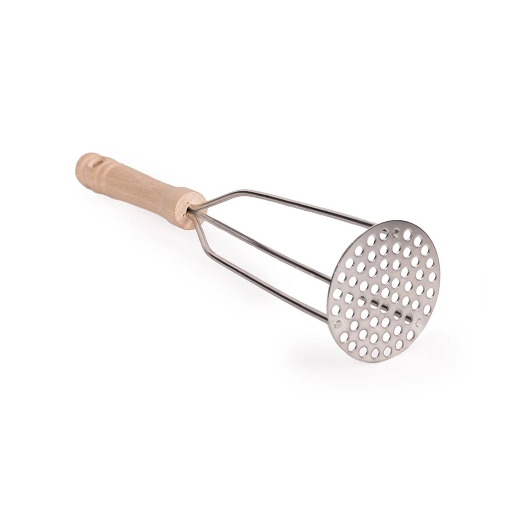 [1580] Kartoffelstampfer aus Buche mit Metallplatte für Kartoffelpüree