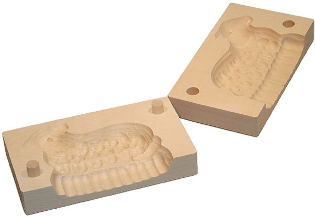 [1728] 2tlg. Butterform Lamm Holz Buttermodel Buttersturzform