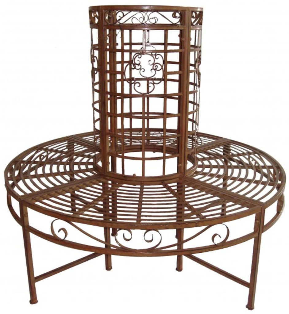 [2918] Baumbank 360° Gartenbank aus Metall in edler Rost-Bronze Optik
