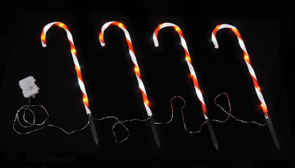 [8092] 4er Set LED Zuckerstangen Gartenstecker Weihnachtsdeko