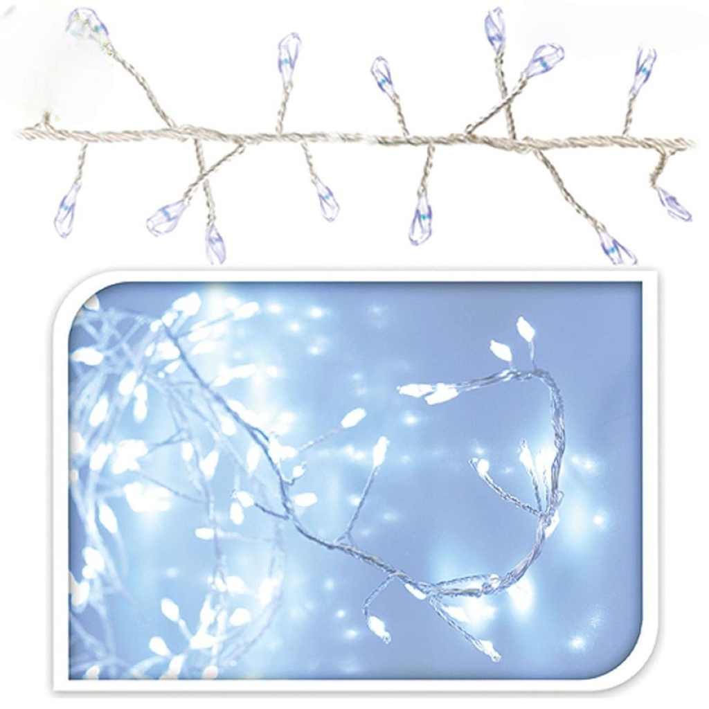 [8503] 100 LED Cluster Lichterkette Draht Silber Weiß