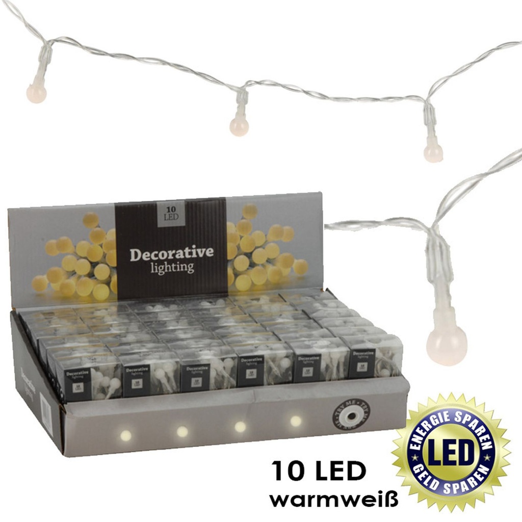 [8511] 10 LED Lichterkette Weihnachten Beleuchtung Kette mit Perlen Warmweiß