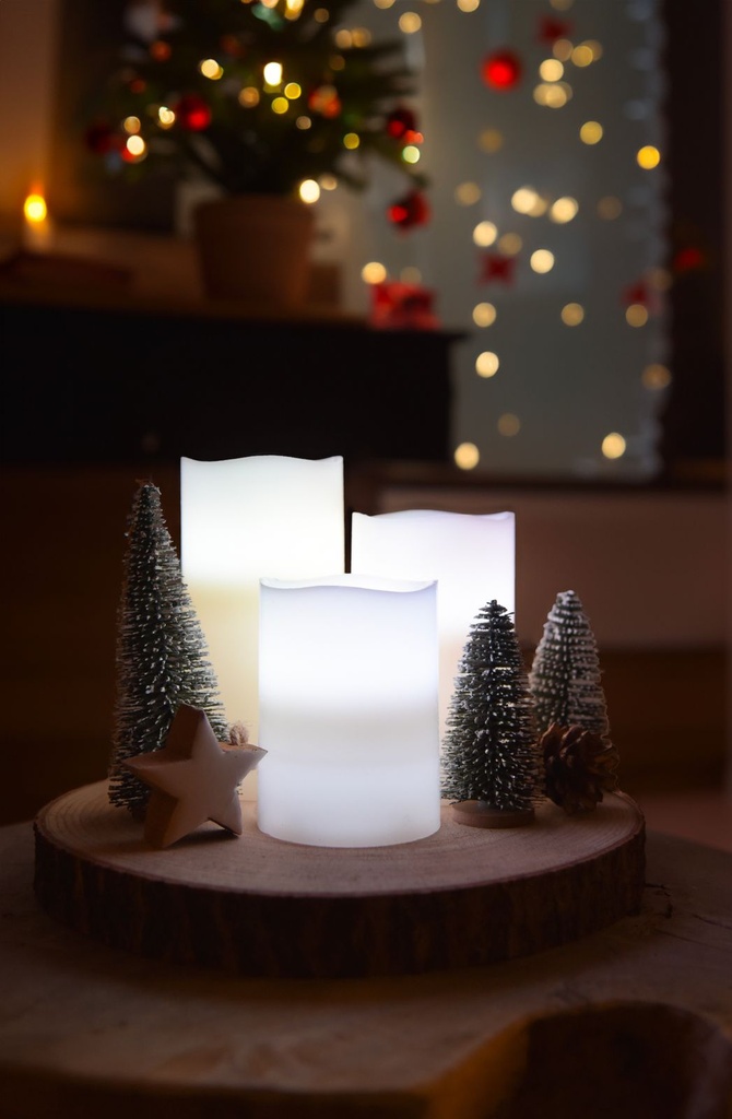 [9949] 3-tlg. LED Echtwachskerze, Farbwechsel