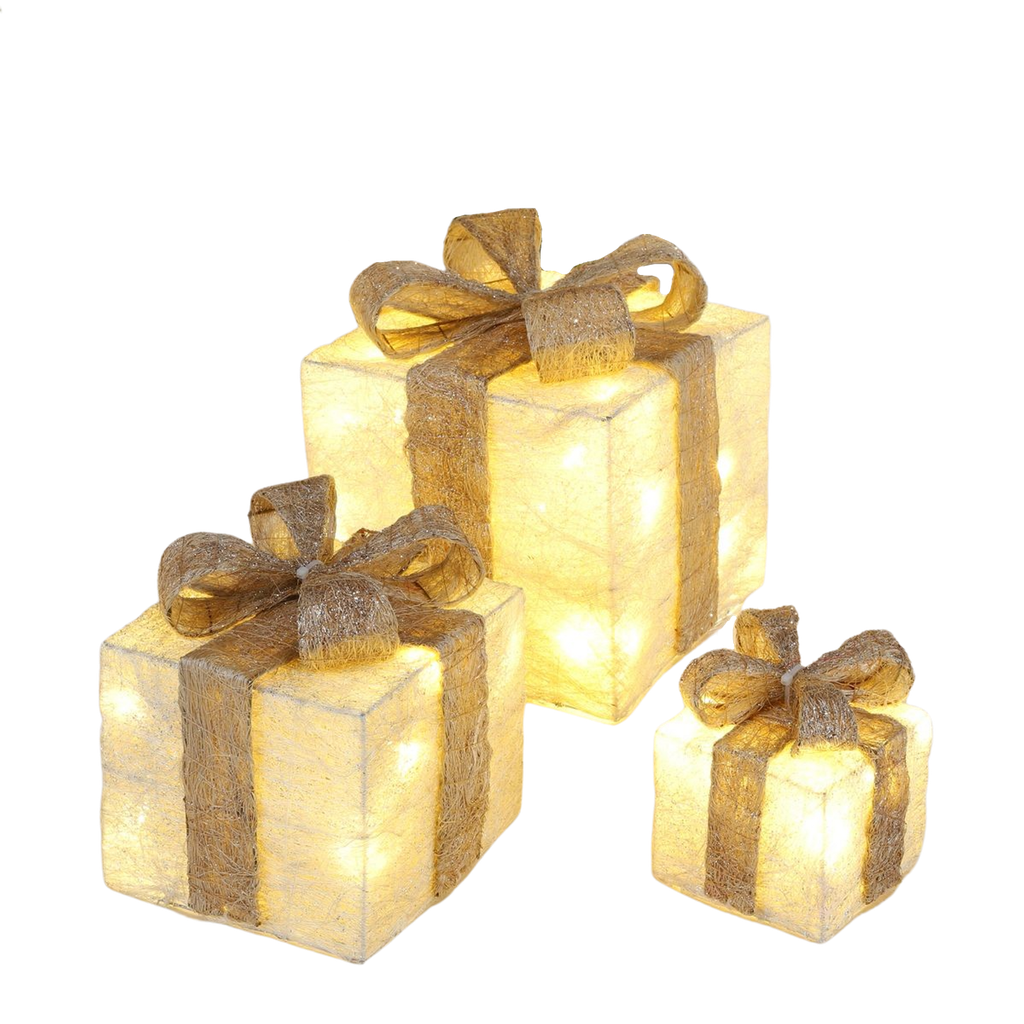 [12998] LED 3er Set beleuchtete Geschenkbox 6H Timer