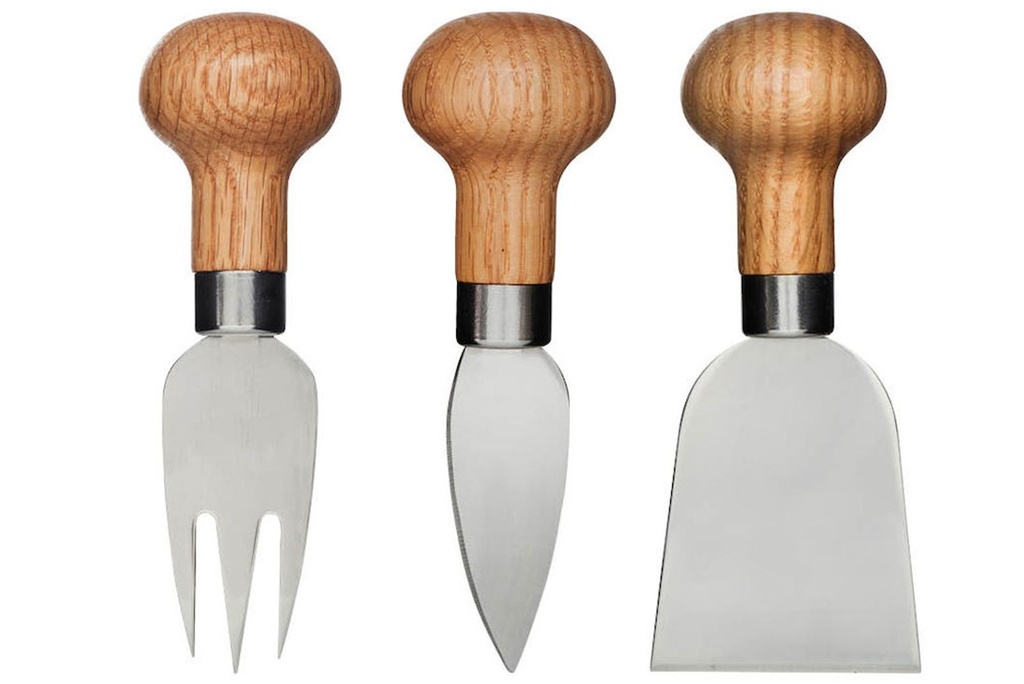 [13127] Käseschneider Käsemesser Edelstahl & Eichenholz 3er Set