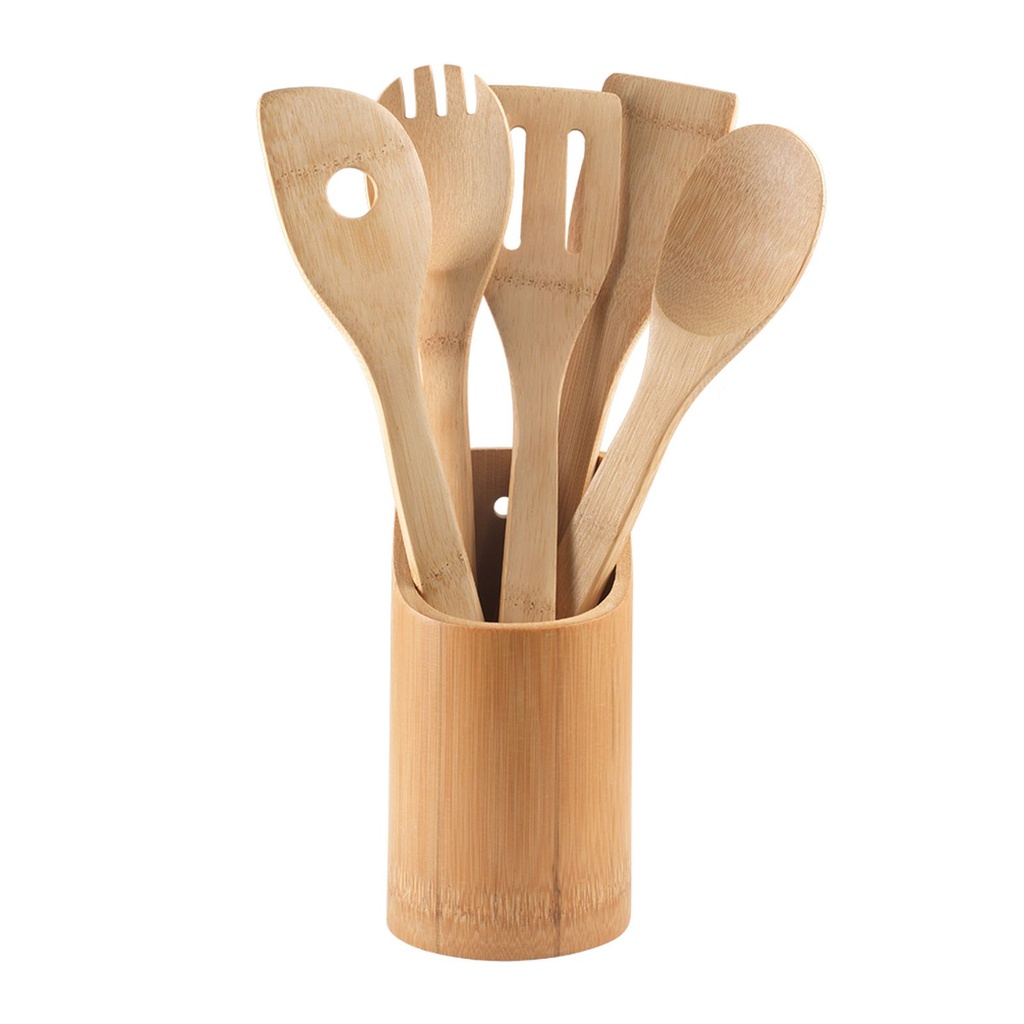 [13687] 6-tlg. Bambus Küchenhelfer Set mit Behälter