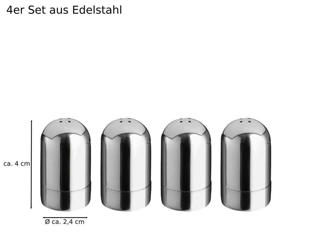 [15124] 4er Set Edelstahl Salzstreuer Pfefferstreuer Gewürzstreuer Gewürzdose