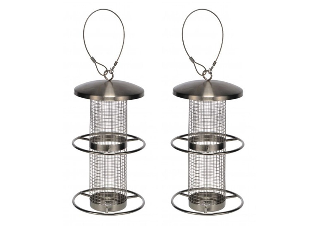 [15519] Edelstahl Vogelfutterstation Futterspender 2er Set