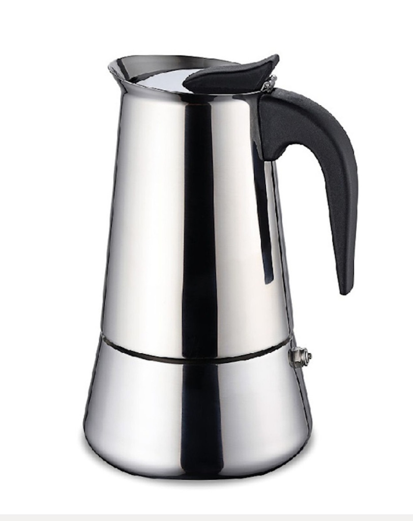 [15521] Edelstahl Espressokocher 2 Tassen Sicherheitsventil für alle Herdarten