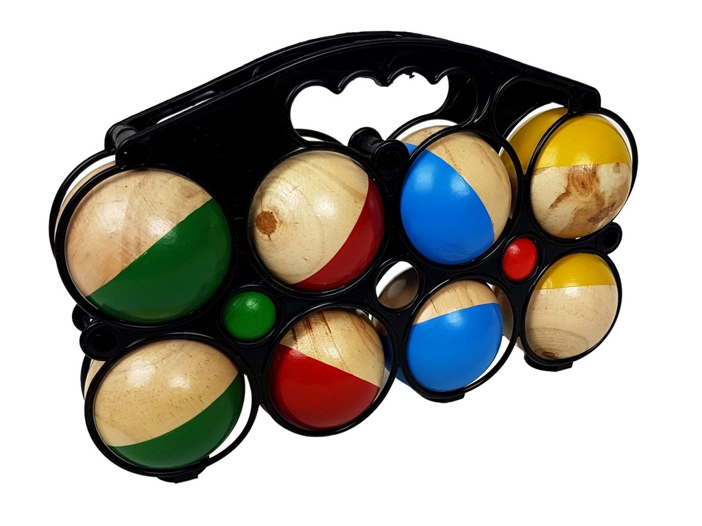 [15537] Boule Set Holz: 8 Kugeln, 2 Zielbälle, Korb