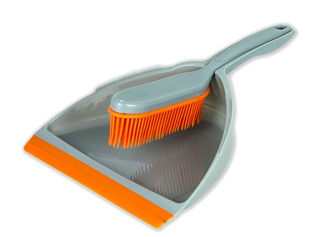 [15619] 3er Kehrset mit Gummi Handfeger Handbesen Grau/Orange