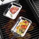 2er Set Edelstahl Grillpfannen ideal für Gemüse Fleisch Fisch Grillgut