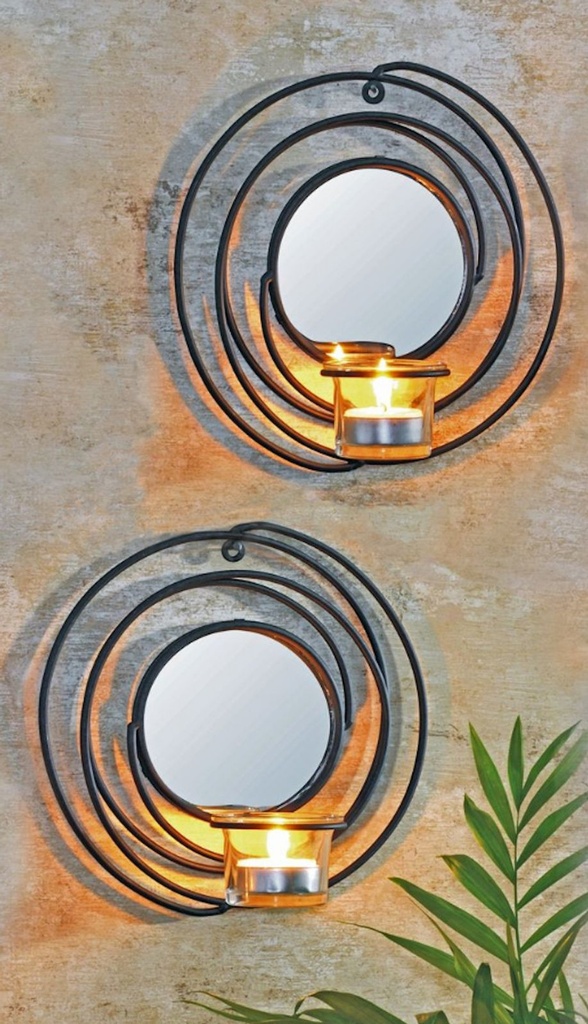 [15947] 2er Wandkerzenhalter m. Spiegel Teelicht Kerzenhalter