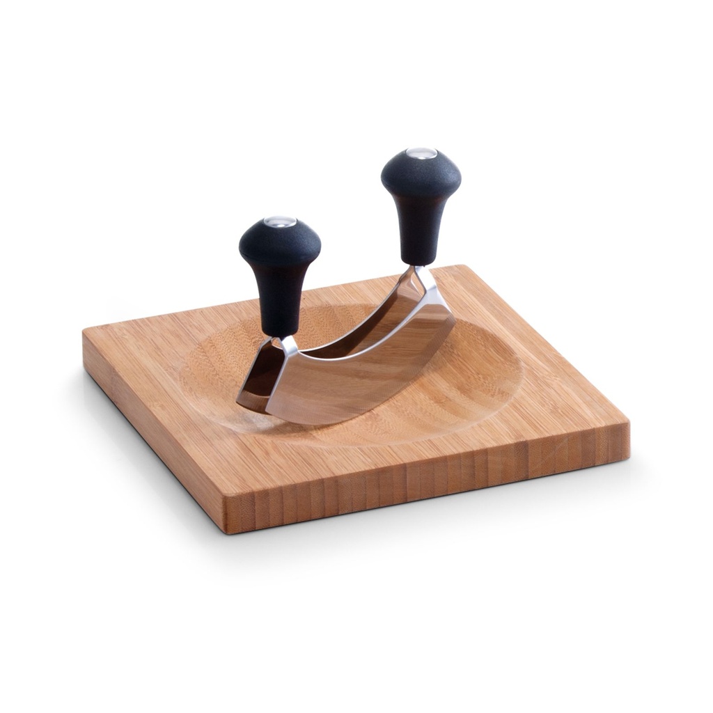 [16301] Zeller Bambus Kräuterbrett Wiegemesser zweischneidig