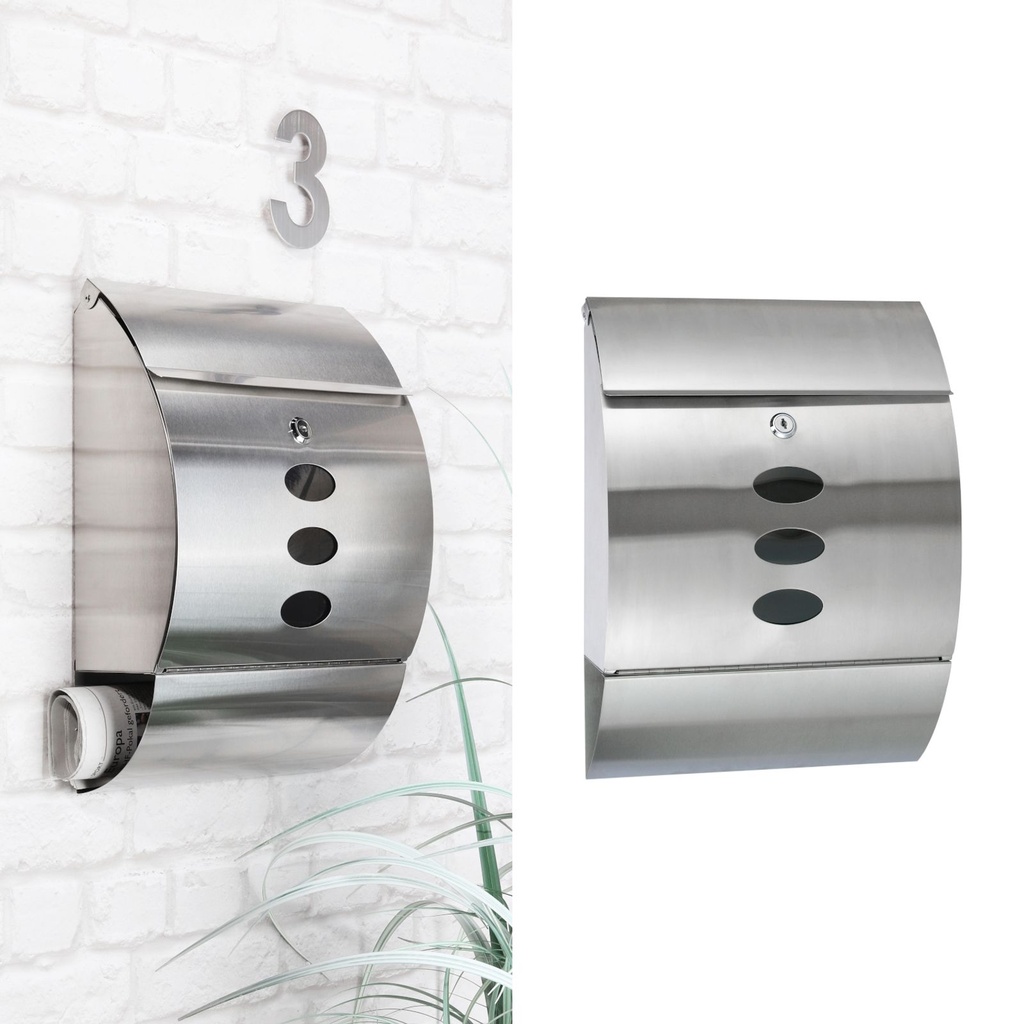 [17238] Edelstahl Briefkasten mit Zeitungsfach & Einwurfklappe 30x12x40cm