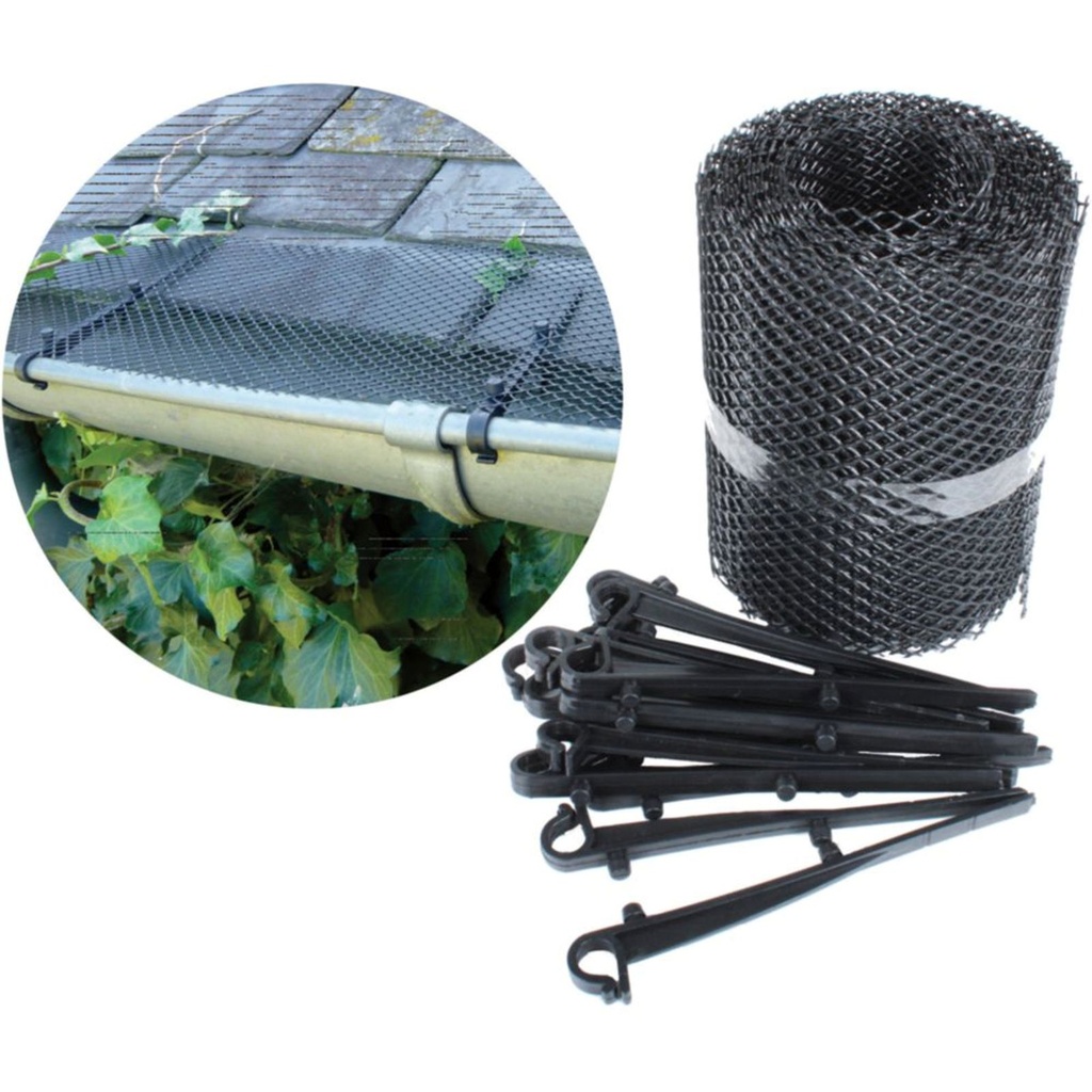 [17513] Dachrinnenschutz für RG 80 100 125 mit 16 Clips Kunststoff schwarz