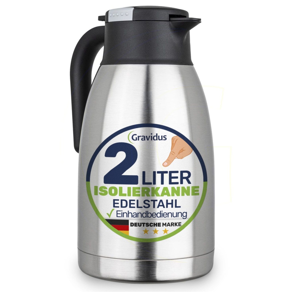[17760] Edelstahl Isolierkanne 2 Liter mit Einhandbedienung