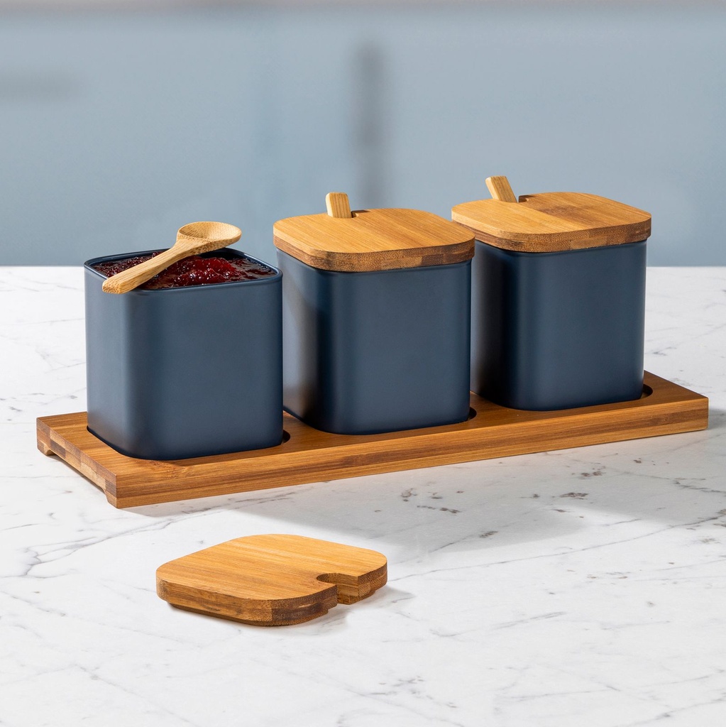 [17902] Edle Serviergläser mit Bambus-Deckel & Ständer