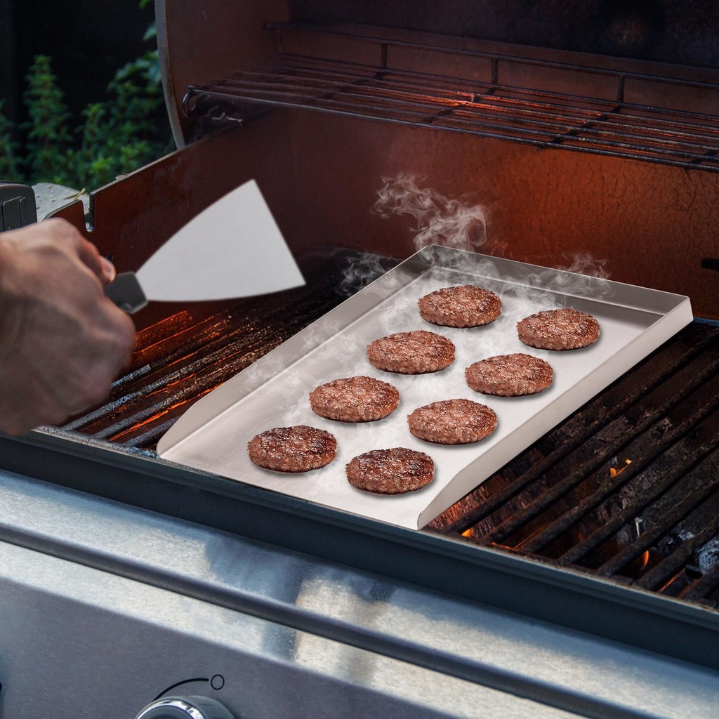 [17931] Hochwertige Plancha Grillplatte aus Edelstahl mit Grillspachtel