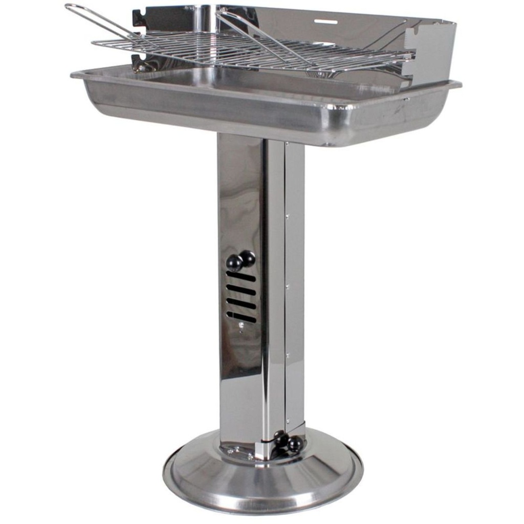 [18009] Edelstahl Säulengrill mit Windschutz und Aschebehälter eckig 74 cm