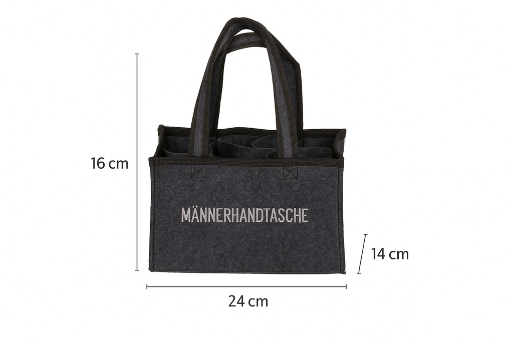 [18098] Flaschentasche Grau Filz 6 Fächer Männerhandtasche Tragetasche