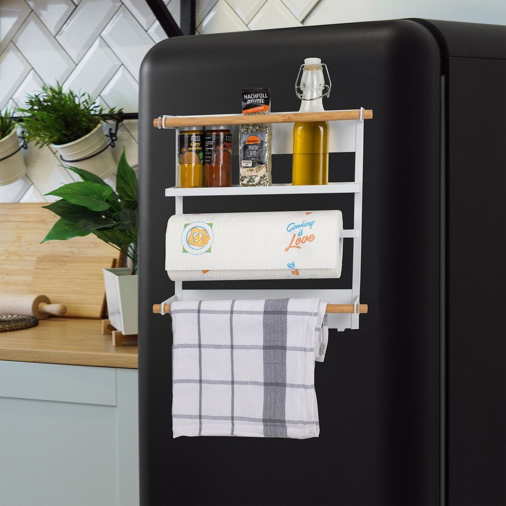 [18139] Magnetisches Küchenregal Metall weiß 30x8x34 cm Wandhalterung