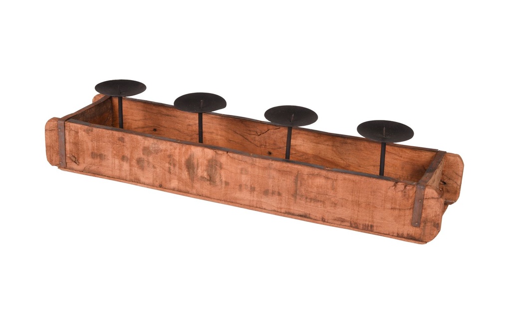 [18214] Kerzenhalter Ziegelform für 4 Blockkerzen aus recyceltem Holz