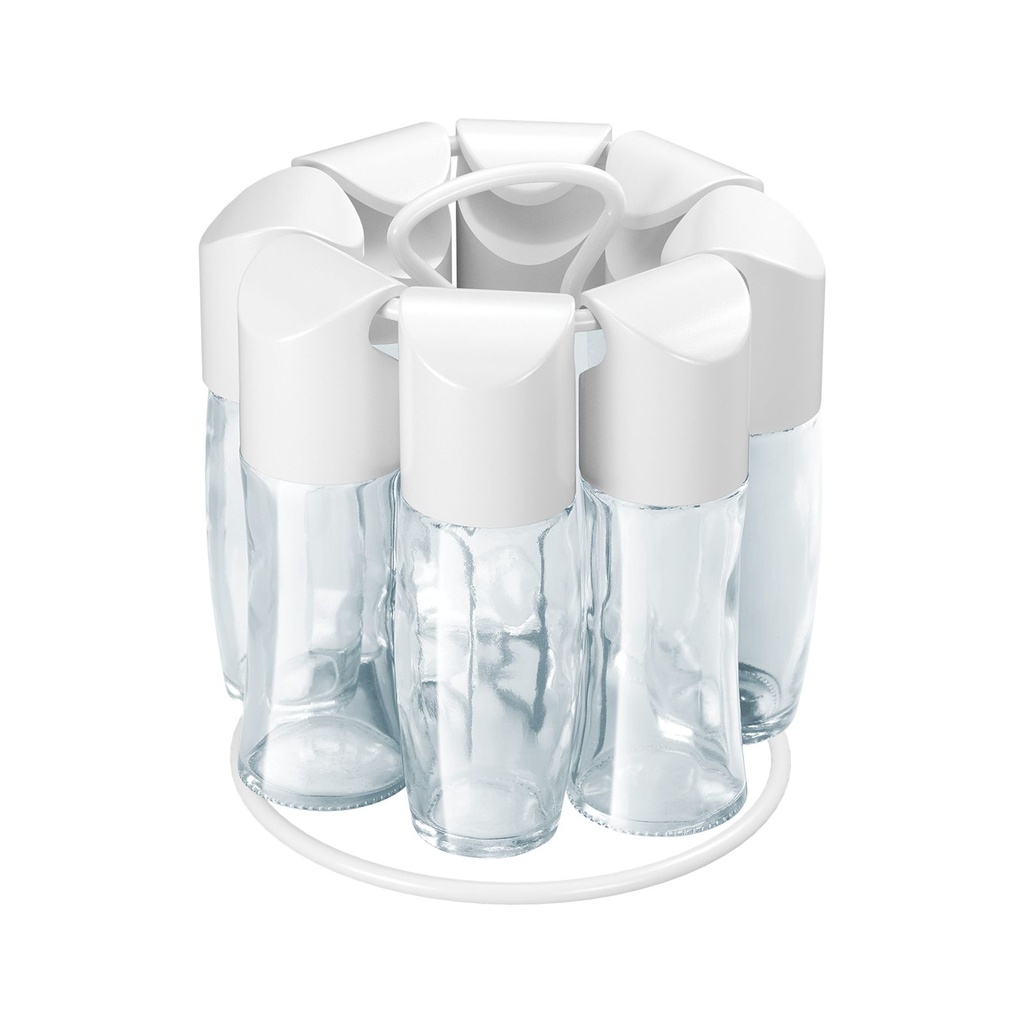 [18248] Gewürzständer drehbar mit Griff – 8 Glas-Streuer Gewürzkarussell Weiß