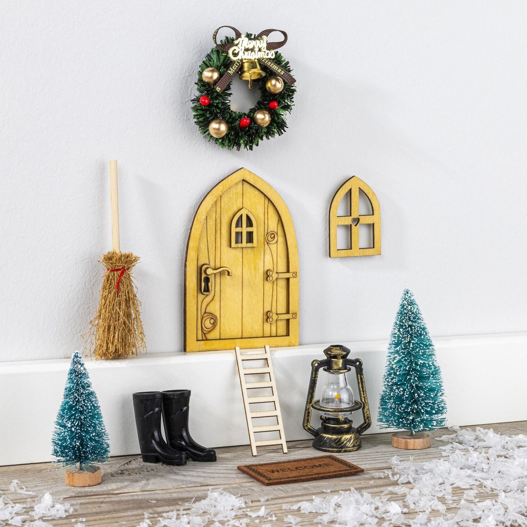 [18269] Wichteltür Set 10-teilig mit Zubehör aus Holz und Kunststoff