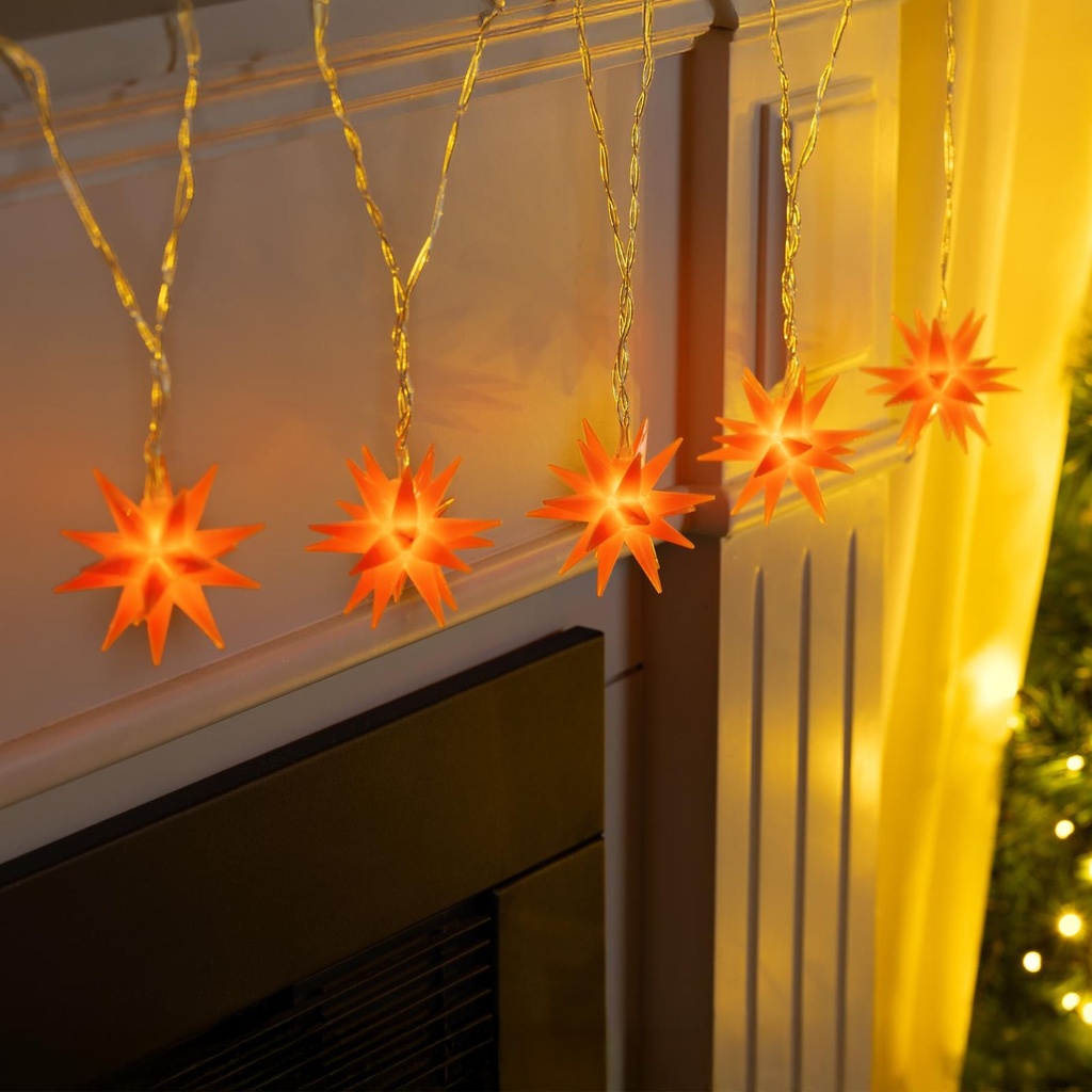 [18280] LED Lichterkette Sterne orange 5 warm weiße LEDs 6 cm Ø Timer