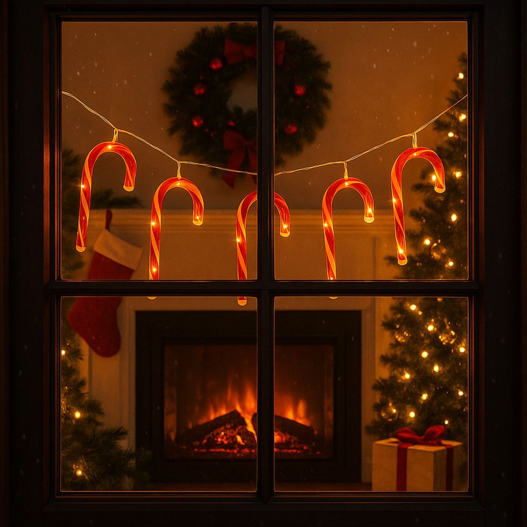 [18293] 40 LED Zuckerstangen Lichterkette rot weiß Innen 180 cm Kunststoff