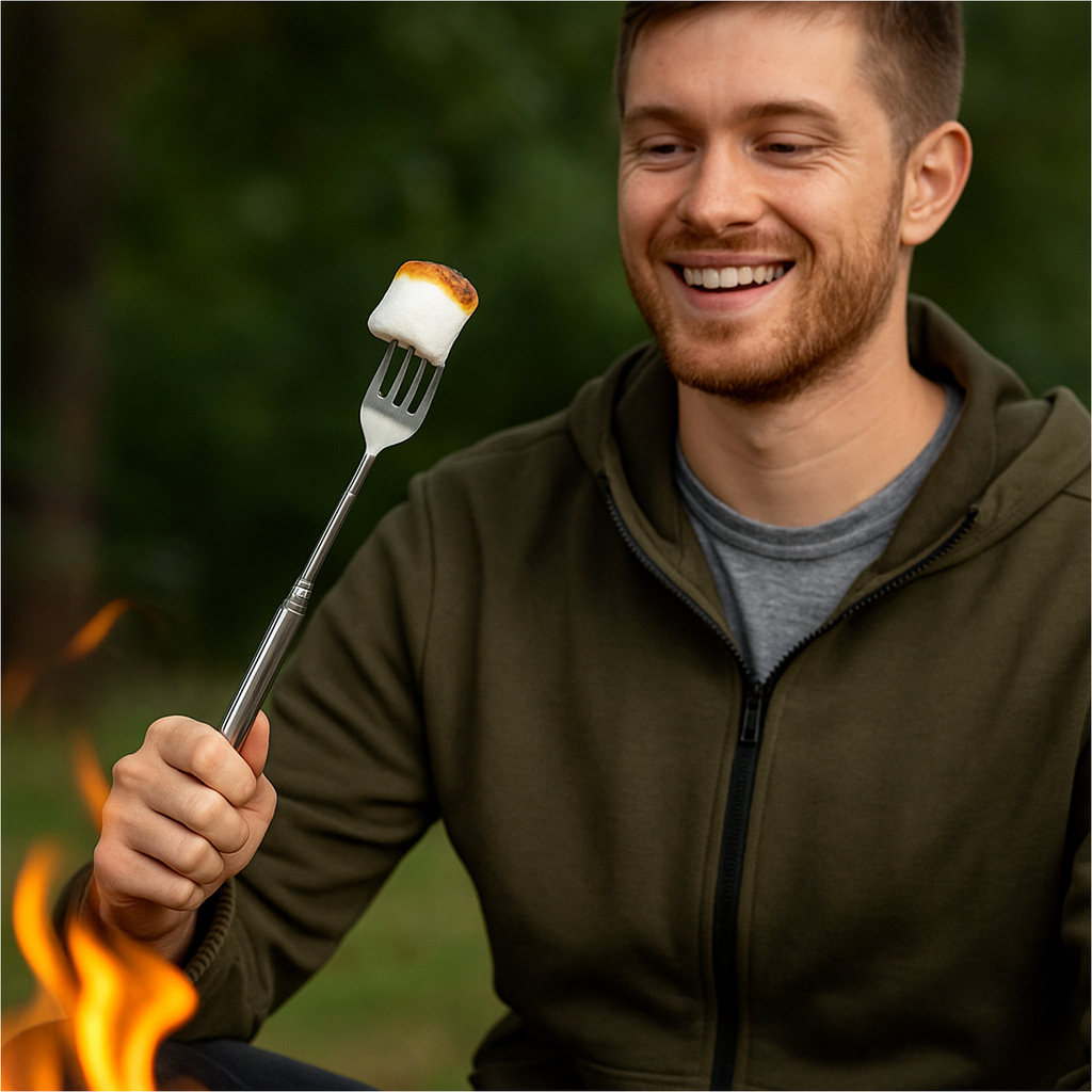 [18309] Ausziehbare Gabel teleskopierbar Silber Metall 22-64 cm Camping Grill