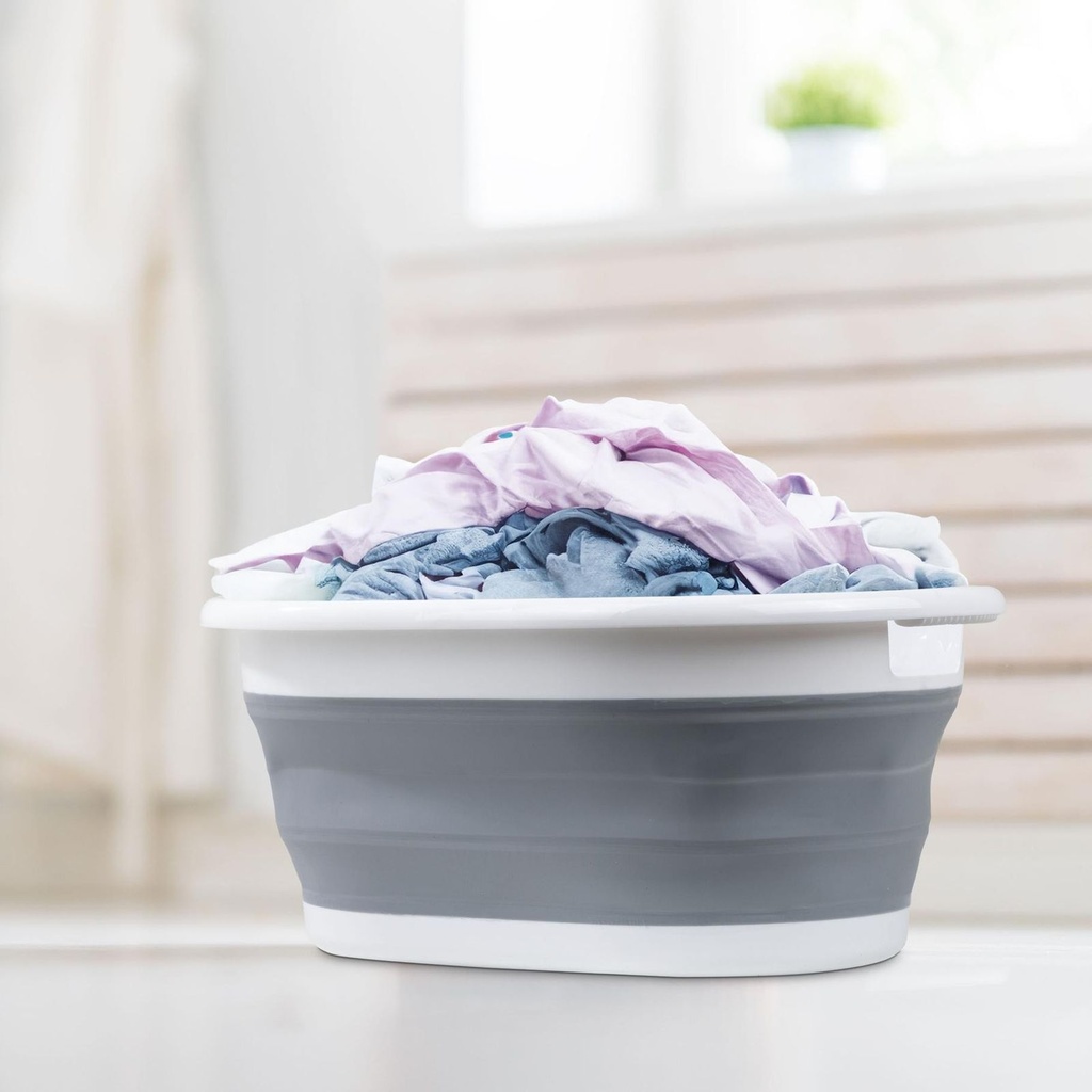 [18356] Faltbarer Wäschekorb aus Kunststoff mit Farbeinleger grau weiß