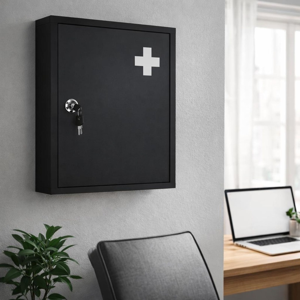 [18357] Medizinschrank aus Stahl abschließbar mit Regal und Schlüssel